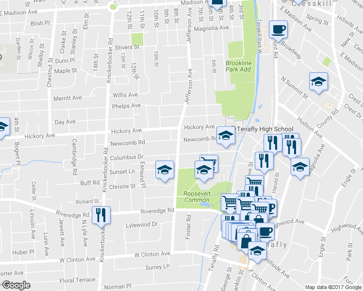 map of restaurants, bars, coffee shops, grocery stores, and more near 194 Jefferson Avenue in Tenafly
