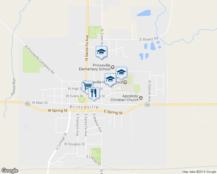 map of restaurants, bars, coffee shops, grocery stores, and more near 320 East High Street in Princeville