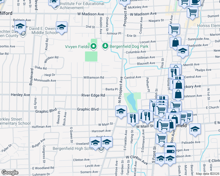 map of restaurants, bars, coffee shops, grocery stores, and more near 21 Banta Place in Bergenfield