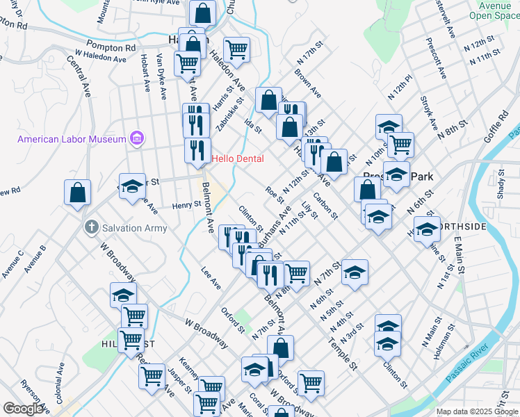 map of restaurants, bars, coffee shops, grocery stores, and more near 27 Cona Court in Haledon