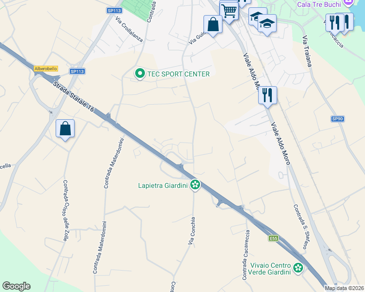 map of restaurants, bars, coffee shops, grocery stores, and more near 9 Via Oscar Laganà in Città Metropolitana di Bari