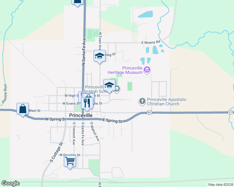 map of restaurants, bars, coffee shops, grocery stores, and more near 302 Cordis Street in Princeville