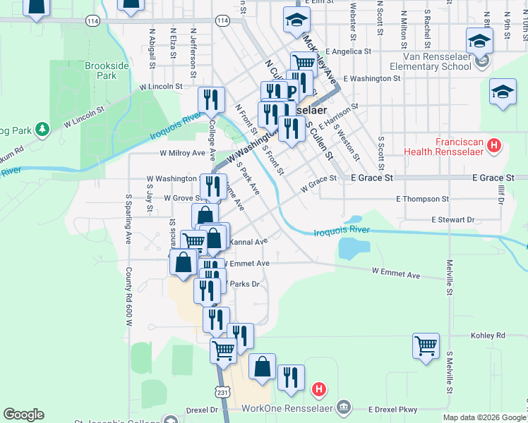 map of restaurants, bars, coffee shops, grocery stores, and more near 326 South Park Avenue in Rensselaer