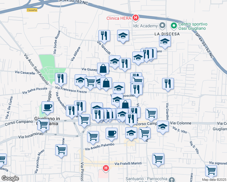 map of restaurants, bars, coffee shops, grocery stores, and more near 5 Vico Gelso in Giugliano in Campania