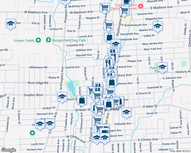 map of restaurants, bars, coffee shops, grocery stores, and more near 81 Ralph Street in Bergenfield