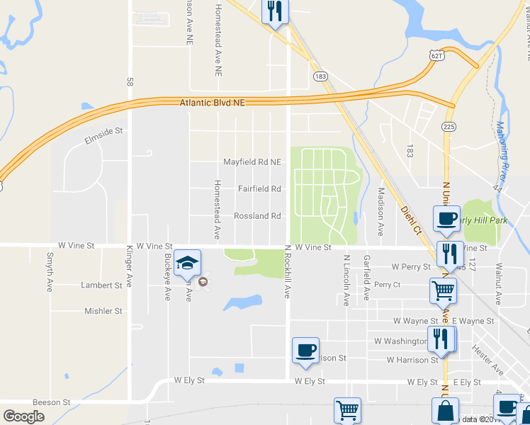 map of restaurants, bars, coffee shops, grocery stores, and more near 1004 Ridgefield Avenue in Alliance