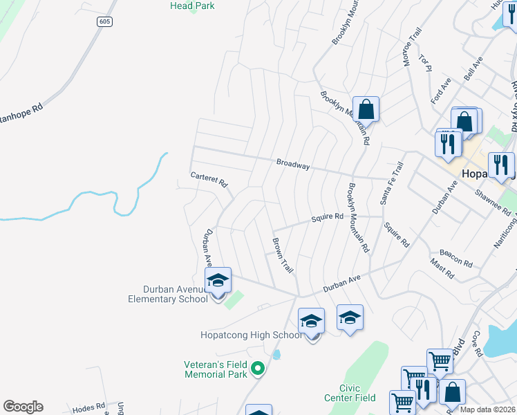 map of restaurants, bars, coffee shops, grocery stores, and more near 116 Staten Trail in Hopatcong