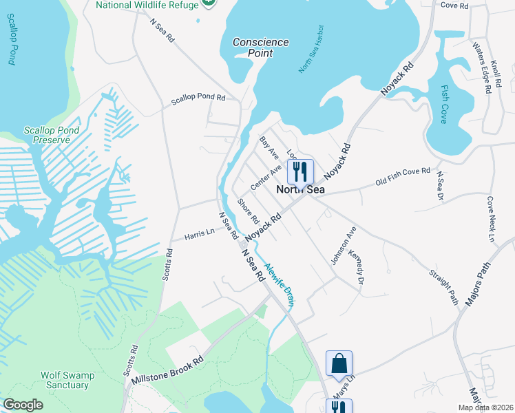 map of restaurants, bars, coffee shops, grocery stores, and more near 31 Peconic Ave in Southampton