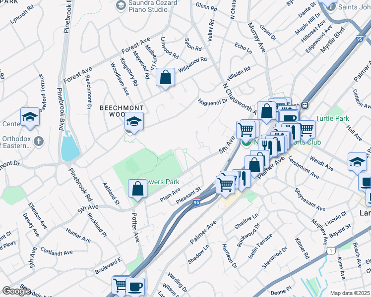 map of restaurants, bars, coffee shops, grocery stores, and more near 570 5th Avenue in New Rochelle
