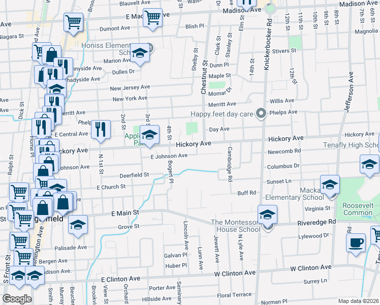 map of restaurants, bars, coffee shops, grocery stores, and more near 277 Johnson Avenue in Bergenfield