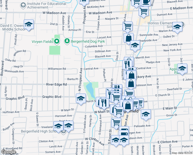 map of restaurants, bars, coffee shops, grocery stores, and more near 25 Moos Lane in Bergenfield