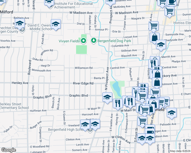 map of restaurants, bars, coffee shops, grocery stores, and more near 21 Banta Place in Bergenfield