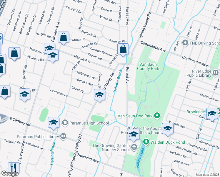 map of restaurants, bars, coffee shops, grocery stores, and more near 148 Viola Way in Paramus