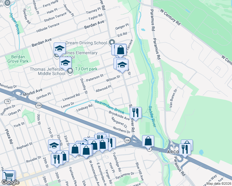 map of restaurants, bars, coffee shops, grocery stores, and more near 3-26 Pickett Place in Fair Lawn