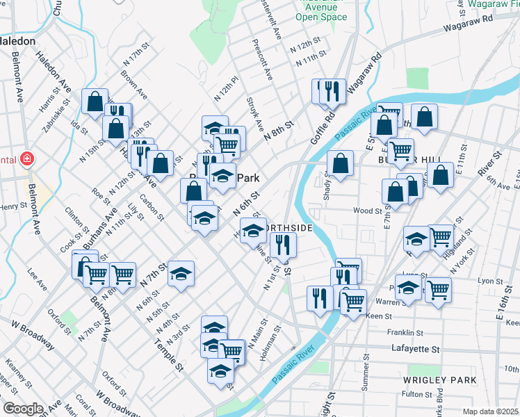 map of restaurants, bars, coffee shops, grocery stores, and more near 7 Brown Avenue in Prospect Park