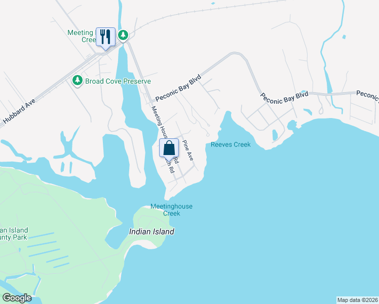 map of restaurants, bars, coffee shops, grocery stores, and more near 46 Pine Avenue in Riverhead