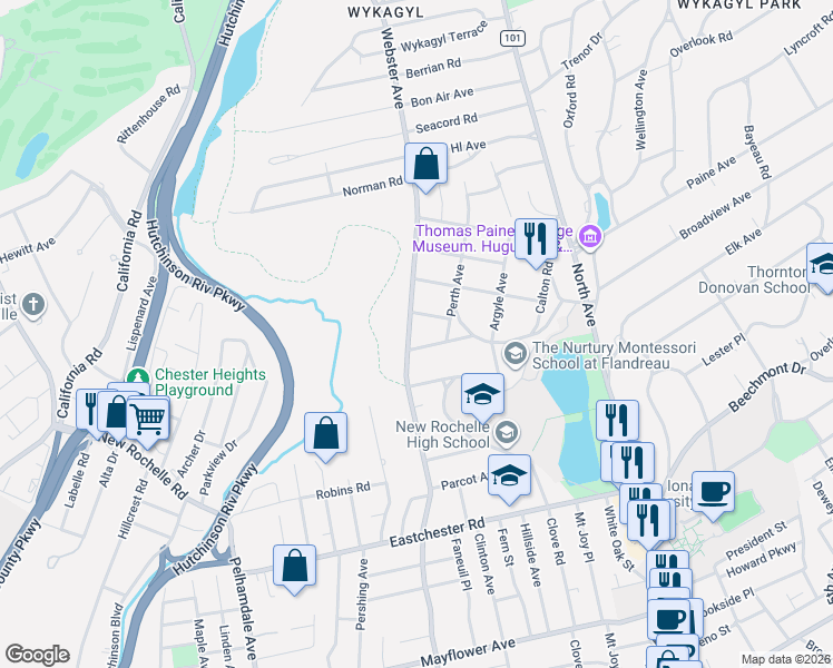 map of restaurants, bars, coffee shops, grocery stores, and more near 856 Webster Avenue in New Rochelle