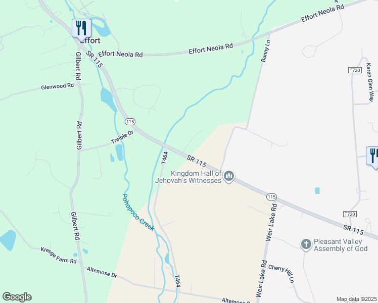 map of restaurants, bars, coffee shops, grocery stores, and more near 106 Emmas Way in Brodheadsville