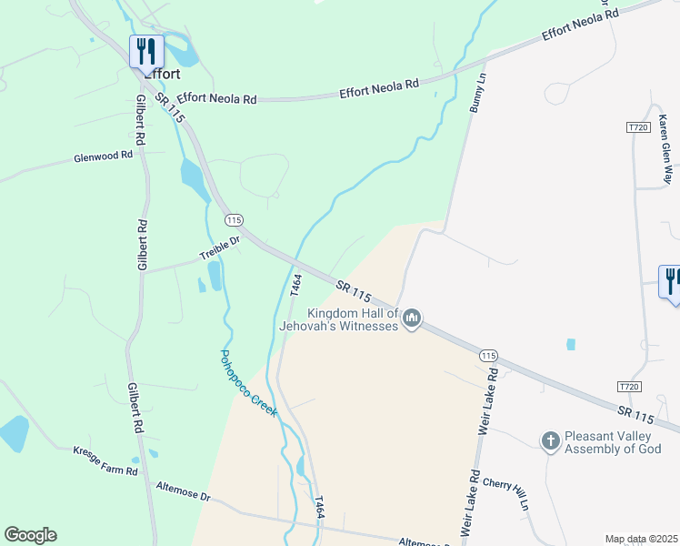 map of restaurants, bars, coffee shops, grocery stores, and more near 106 Emmas Way in Brodheadsville