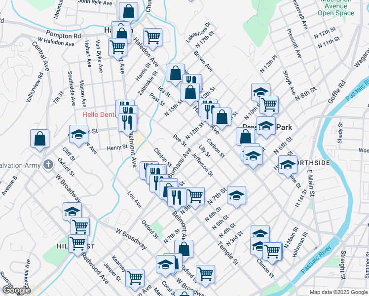 map of restaurants, bars, coffee shops, grocery stores, and more near 281 Burhans Avenue in Haledon