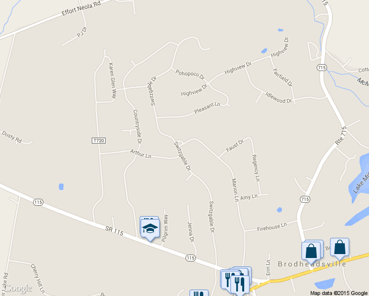map of restaurants, bars, coffee shops, grocery stores, and more near 30 Switzgable Drive in Brodheadsville