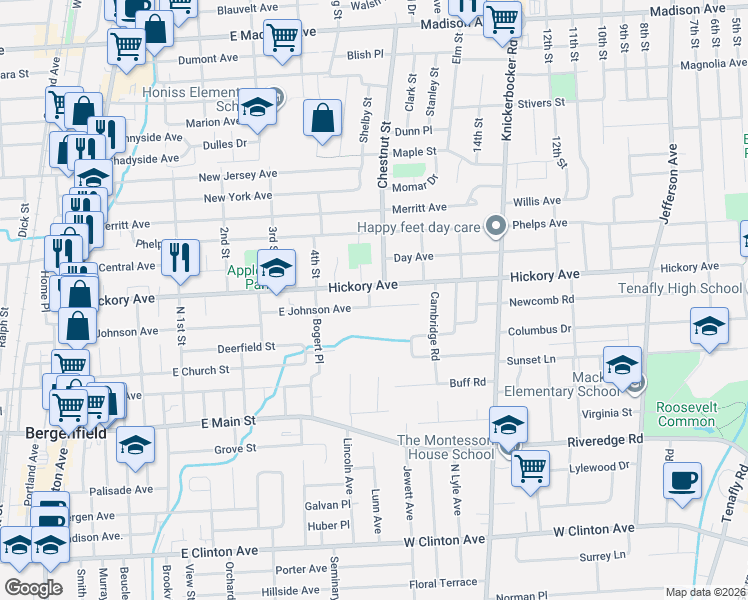map of restaurants, bars, coffee shops, grocery stores, and more near 277 East Johnson Avenue in Bergenfield