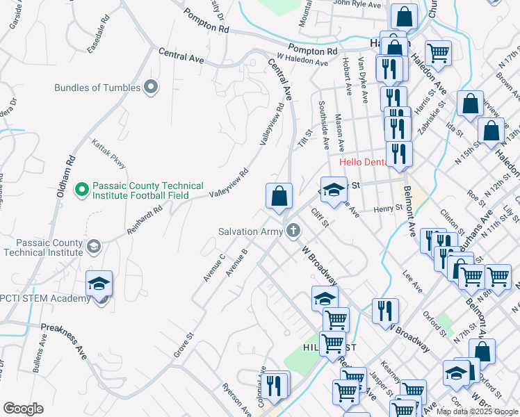 map of restaurants, bars, coffee shops, grocery stores, and more near 4 Avenue C in Haledon