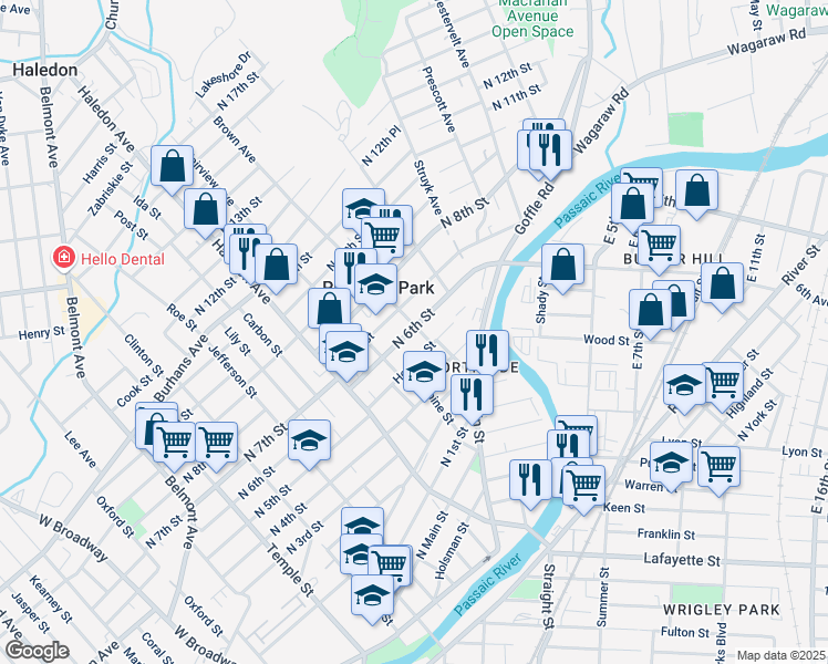 map of restaurants, bars, coffee shops, grocery stores, and more near 15 Brown Avenue in Prospect Park