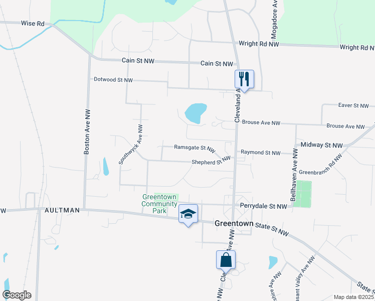 map of restaurants, bars, coffee shops, grocery stores, and more near 3356 Ramsgate Street Northwest in North Canton