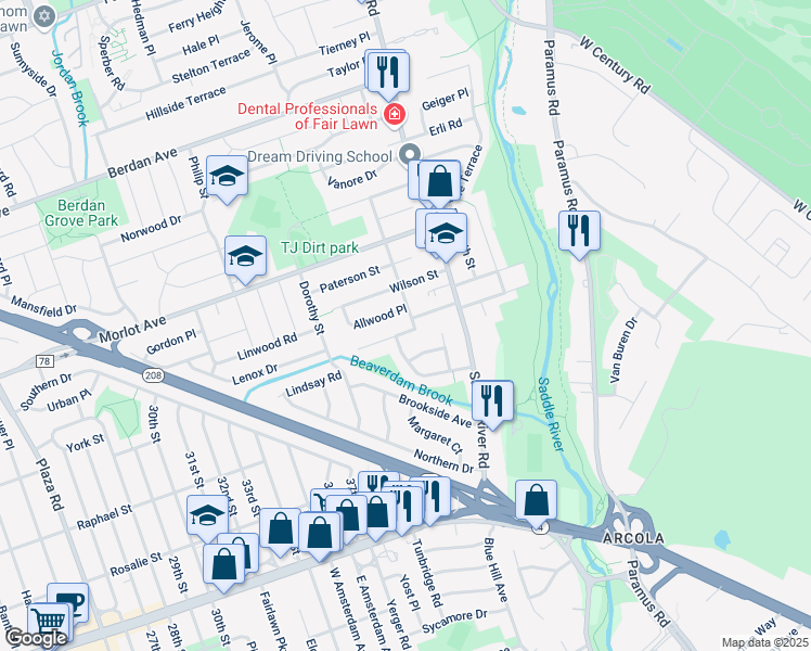 map of restaurants, bars, coffee shops, grocery stores, and more near 38-07 Pellington Drive in Fair Lawn