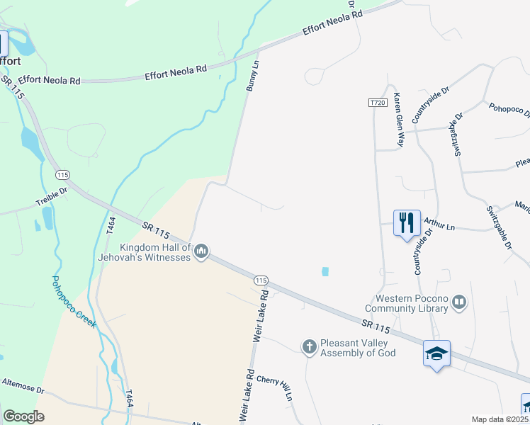 map of restaurants, bars, coffee shops, grocery stores, and more near in Brodheadsville