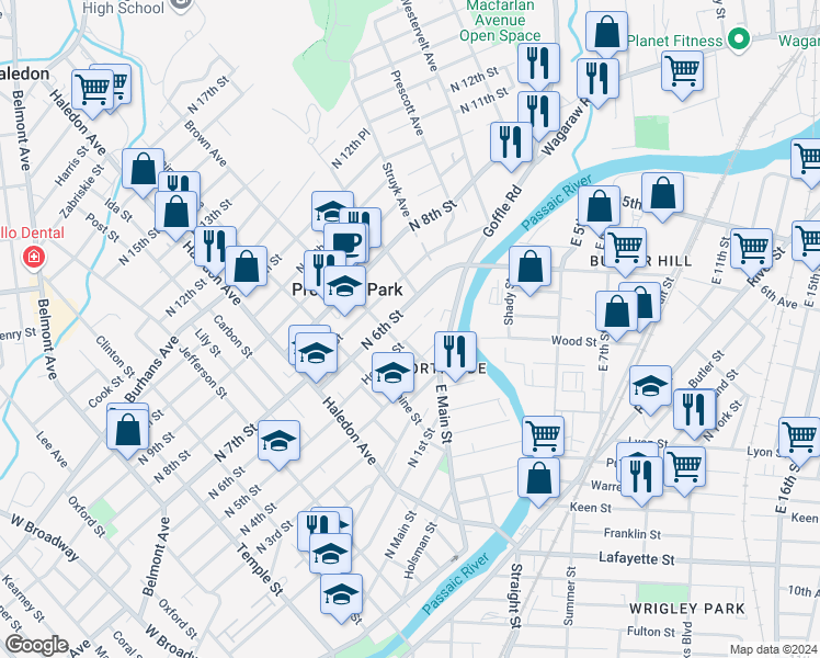map of restaurants, bars, coffee shops, grocery stores, and more near 89 Hopper Street in Prospect Park
