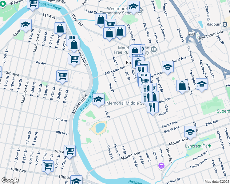 map of restaurants, bars, coffee shops, grocery stores, and more near 12-66 2nd Street in Fair Lawn