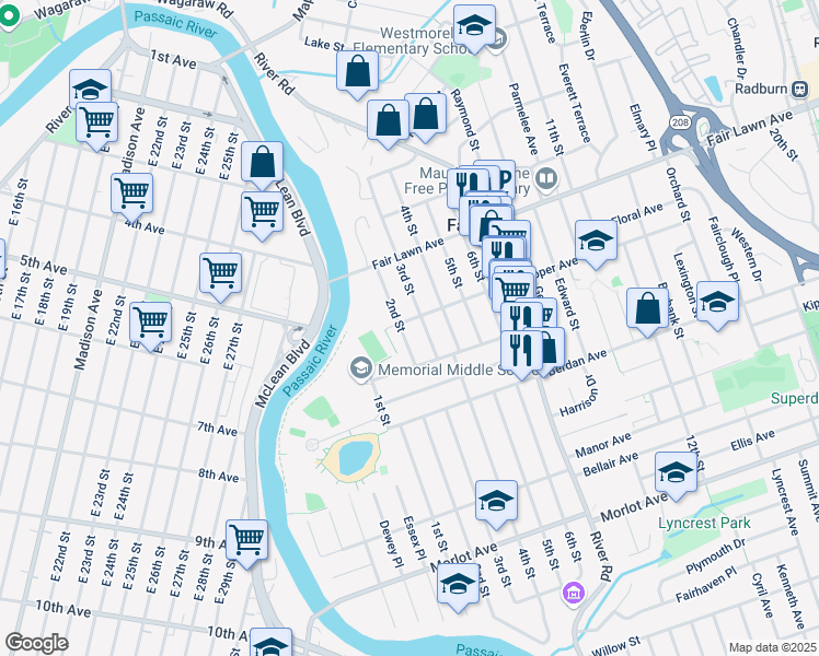 map of restaurants, bars, coffee shops, grocery stores, and more near 12-66 2nd Street in Fair Lawn