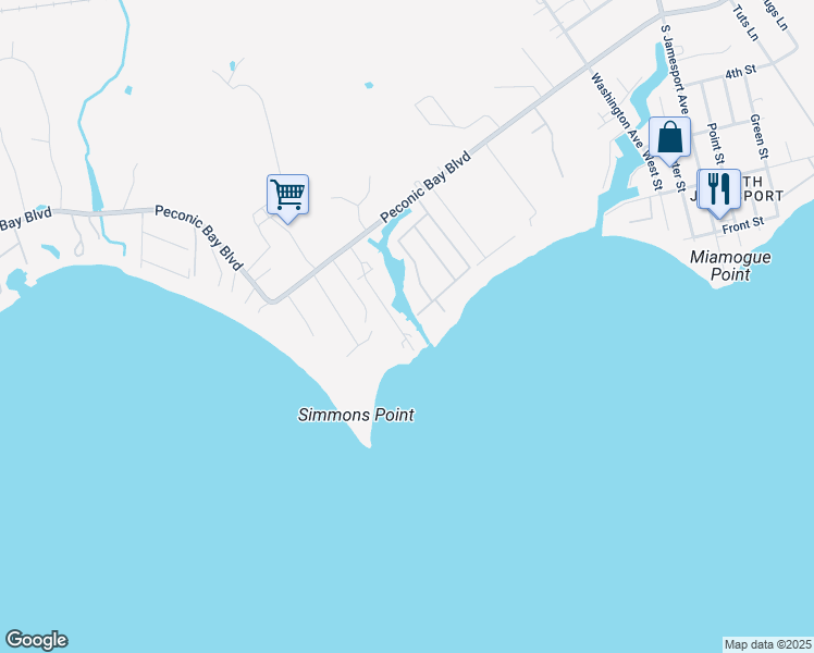 map of restaurants, bars, coffee shops, grocery stores, and more near 26 Morningside Avenue in Riverhead