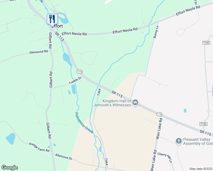 map of restaurants, bars, coffee shops, grocery stores, and more near 105 Emmas Way in Brodheadsville