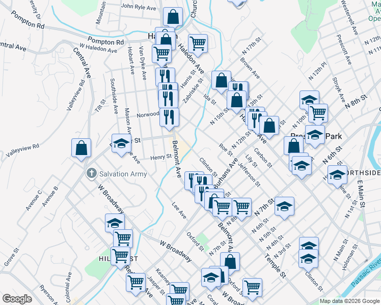 map of restaurants, bars, coffee shops, grocery stores, and more near 351 Clinton Street in Haledon