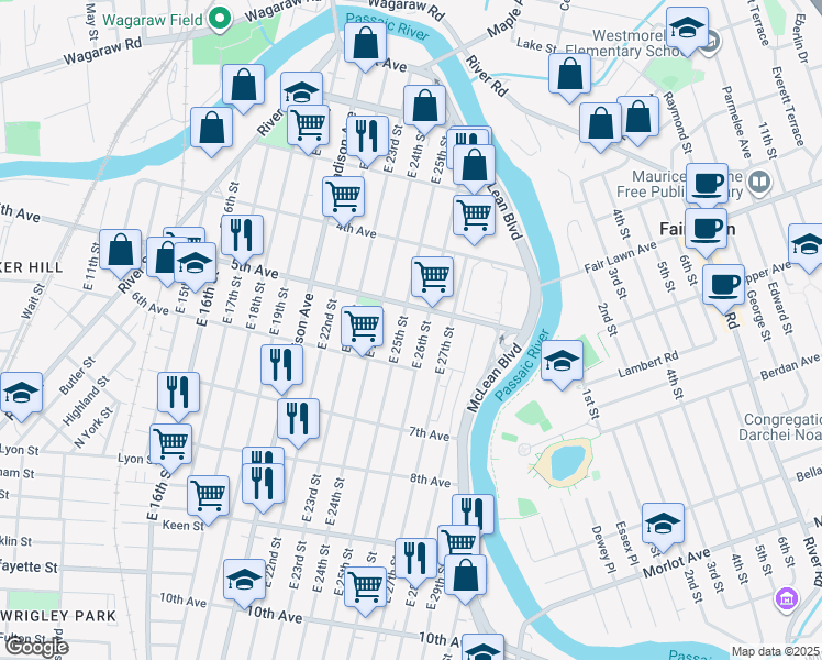 map of restaurants, bars, coffee shops, grocery stores, and more near 184 East 26th Street in Paterson