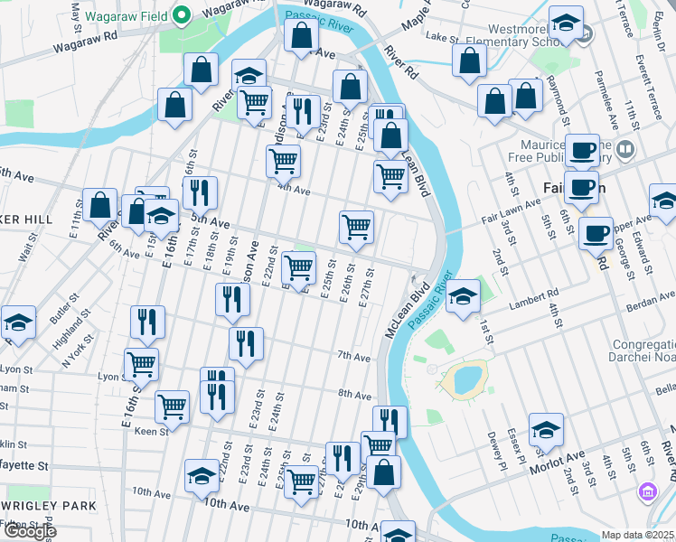 map of restaurants, bars, coffee shops, grocery stores, and more near 184 East 26th Street in Paterson