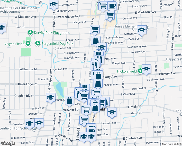 map of restaurants, bars, coffee shops, grocery stores, and more near 19 Home Place in Bergenfield