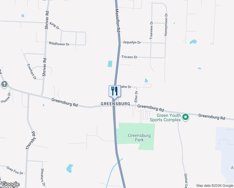 map of restaurants, bars, coffee shops, grocery stores, and more near in Green