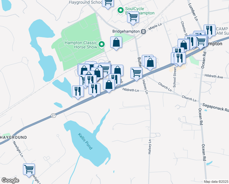 map of restaurants, bars, coffee shops, grocery stores, and more near 2113 Montauk Highway in Water Mill