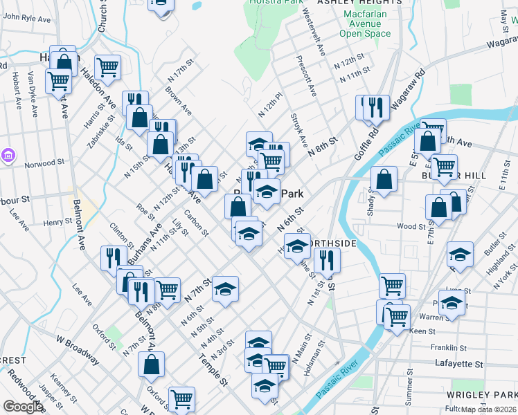 map of restaurants, bars, coffee shops, grocery stores, and more near 278 North 9th Street in Prospect Park