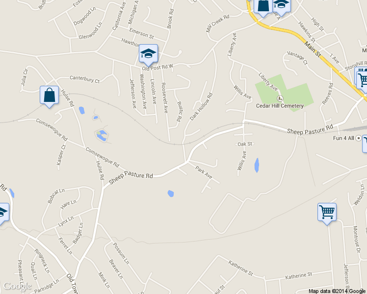 map of restaurants, bars, coffee shops, grocery stores, and more near 120 Dark Hollow Road in Port Jefferson Station