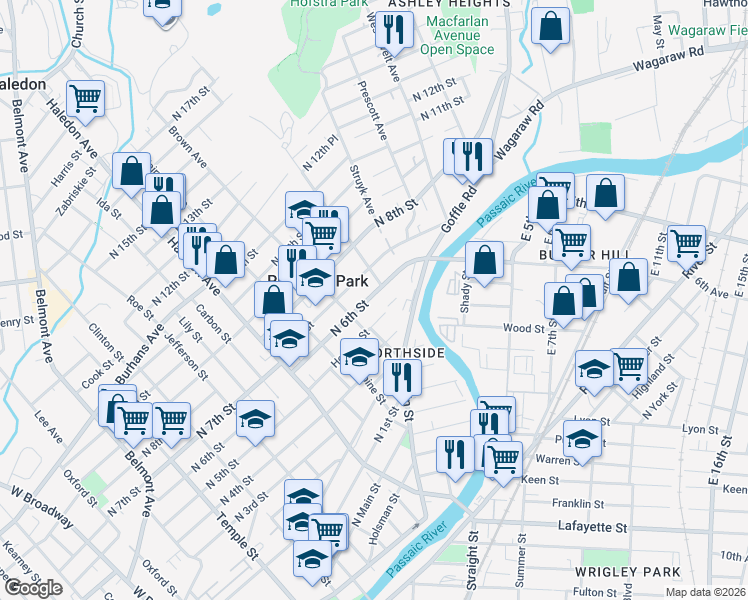 map of restaurants, bars, coffee shops, grocery stores, and more near 324 North 7th Street in Prospect Park