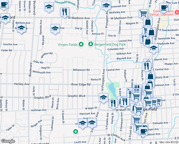 map of restaurants, bars, coffee shops, grocery stores, and more near 190 Ames Avenue in Bergenfield