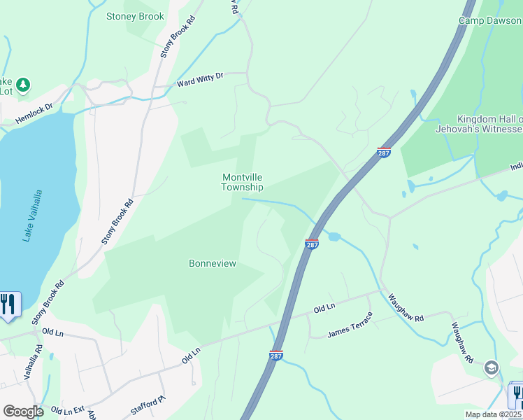 map of restaurants, bars, coffee shops, grocery stores, and more near 33 Bonnieview Lane in Montville