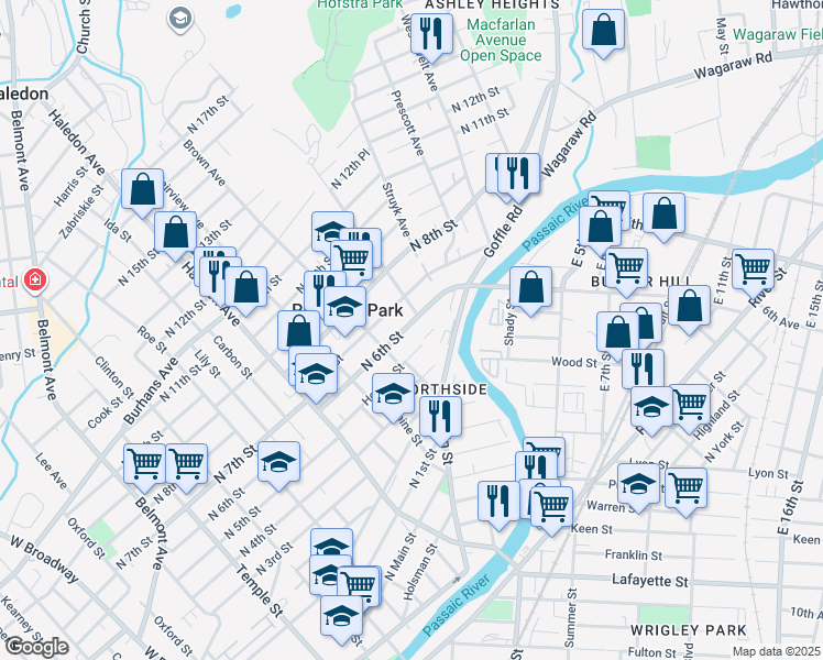map of restaurants, bars, coffee shops, grocery stores, and more near 320 North 6th Street in Prospect Park