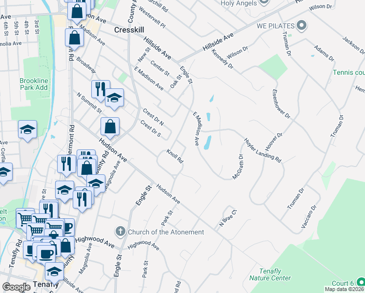 map of restaurants, bars, coffee shops, grocery stores, and more near 30 Engle Street in Cresskill