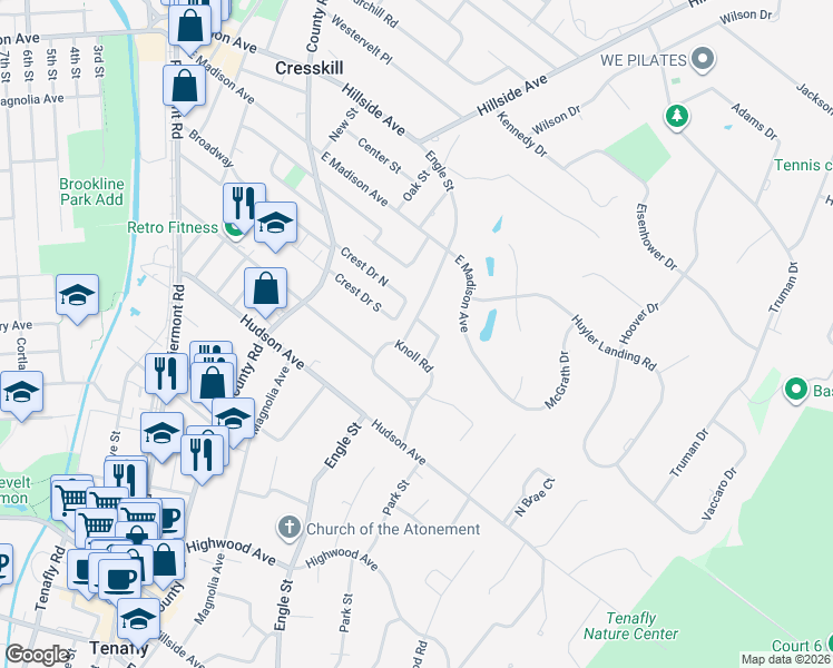 map of restaurants, bars, coffee shops, grocery stores, and more near 30 Engle Street in Cresskill
